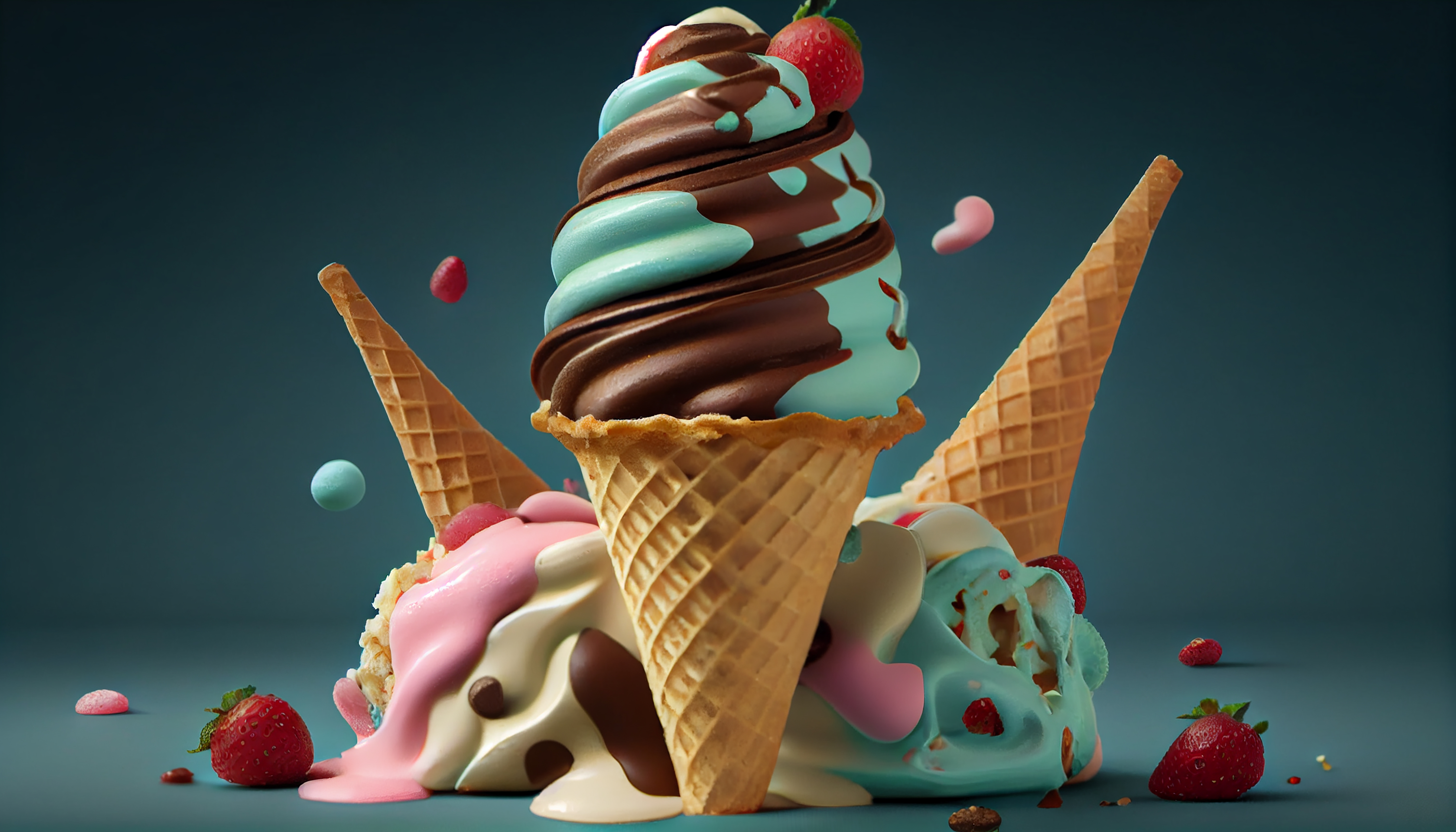 Ice cream cone with strawberry and chocolate ,generative artificial intelligence